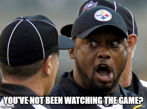 You've not been watching the game? | YOU'VE NOT BEEN WATCHING THE GAME? | image tagged in steelers | made w/ Imgflip meme maker