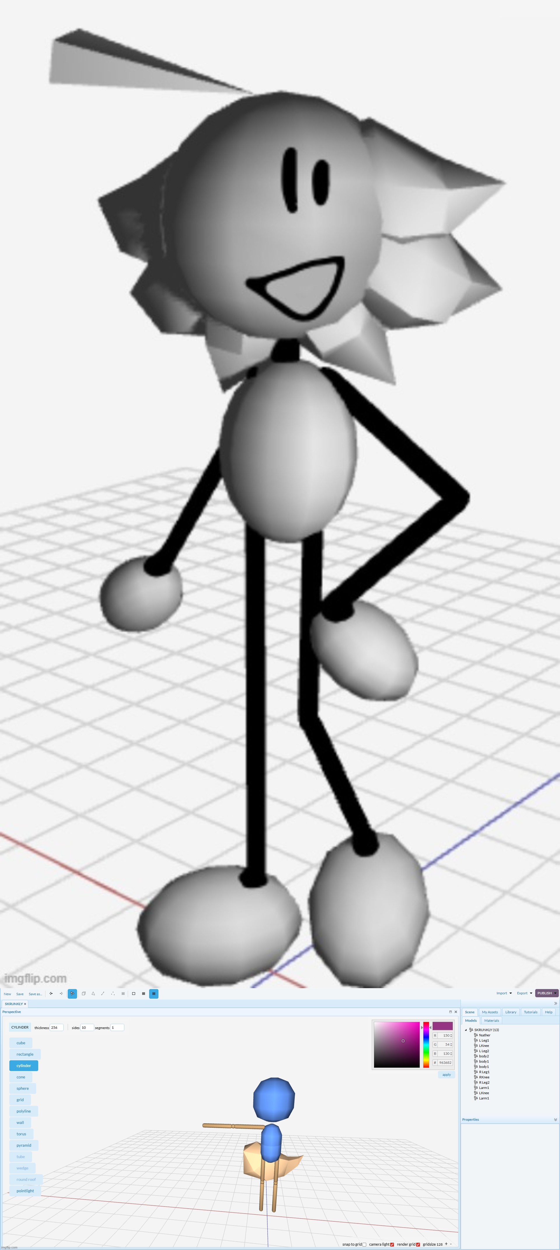 im remaking this 3d model i made of skrunkly from a year ago since i think ive improved | made w/ Imgflip meme maker
