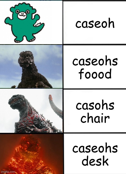 true tho | caseoh; caseohs foood; casohs chair; caseohs desk | image tagged in strength of godzilla 4-panel,godzilla | made w/ Imgflip meme maker