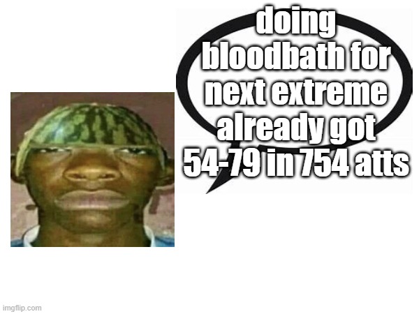 introvertedgeometrydashers announcement template | doing bloodbath for next extreme already got 54-79 in 754 atts | image tagged in introvertedgeometrydashers announcement template | made w/ Imgflip meme maker