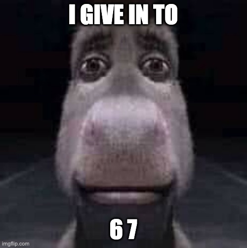 Donkey staring | I GIVE IN TO 6 7 | image tagged in donkey staring | made w/ Imgflip meme maker