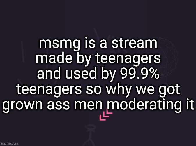 and for half of its lifetime we didn't | msmg is a stream made by teenagers and used by 99.9% teenagers so why we got grown ass men moderating it | image tagged in vik's image | made w/ Imgflip meme maker