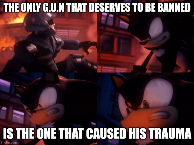 Shadow the Hedgehog (2005) Intro Cinematic - Shadow & G.U.N. | THE ONLY G.U.N THAT DESERVES TO BE BANNED; IS THE ONE THAT CAUSED HIS TRAUMA | image tagged in shadow the hedgehog 2005 intro cinematic - shadow g u n | made w/ Imgflip meme maker