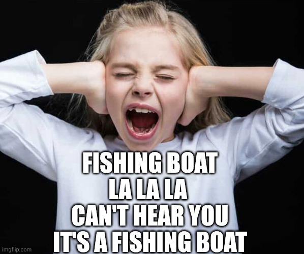 Cover ears, not listening | FISHING BOAT
LA LA LA 
CAN'T HEAR YOU
IT'S A FISHING BOAT | image tagged in cover ears not listening | made w/ Imgflip meme maker