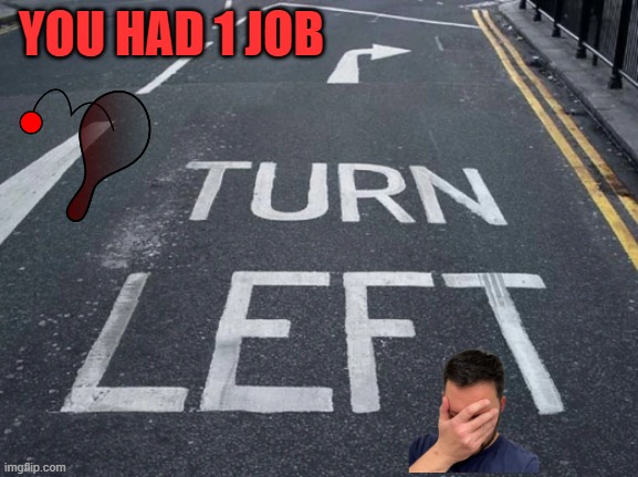 turn left ...or right | YOU HAD 1 JOB | made w/ Imgflip meme maker