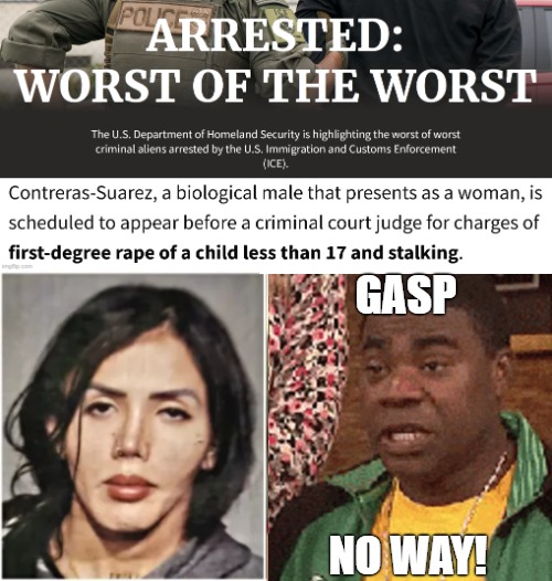 GASP; NO WAY! | image tagged in crime,illegal immigrants,transgender,sarcasm | made w/ Imgflip meme maker