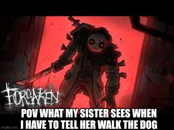 POV WHAT MY SISTER SEES WHEN I HAVE TO TELL HER WALK THE DOG | made w/ Imgflip meme maker