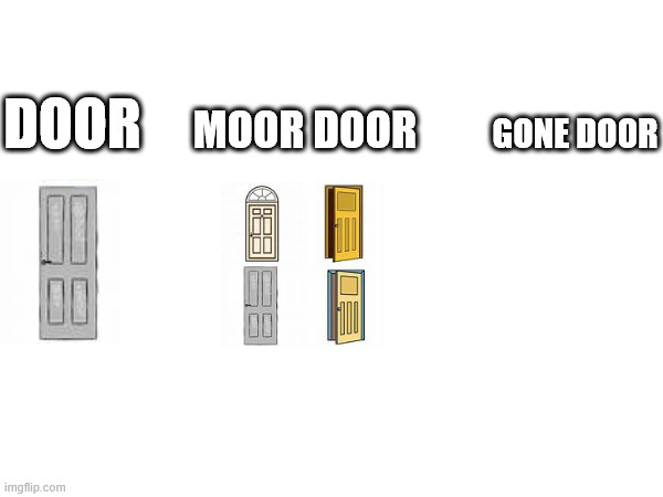 idk what for title | DOOR; MOOR DOOR; GONE DOOR | image tagged in door,doors | made w/ Imgflip meme maker