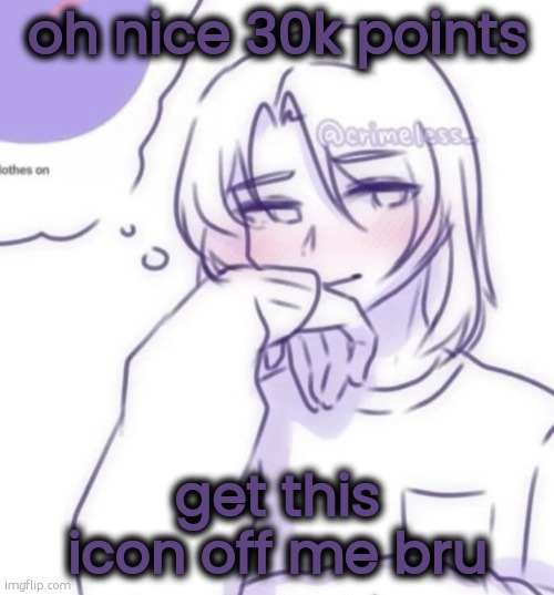 Smug look | oh nice 30k points; get this icon off me bru | image tagged in smug look | made w/ Imgflip meme maker