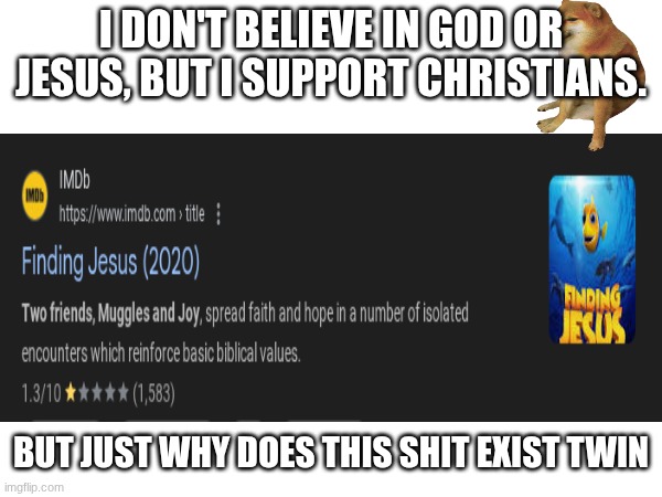 I DON'T BELIEVE IN GOD OR JESUS, BUT I SUPPORT CHRISTIANS. BUT JUST WHY DOES THIS SHIT EXIST TWIN | made w/ Imgflip meme maker