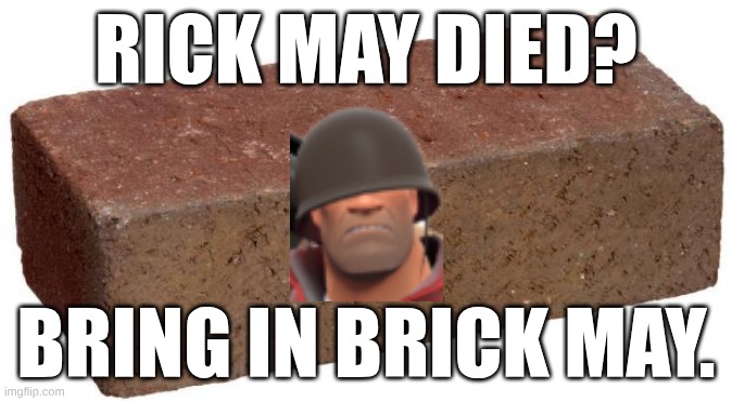 brick | RICK MAY DIED? BRING IN BRICK MAY. | image tagged in brick | made w/ Imgflip meme maker