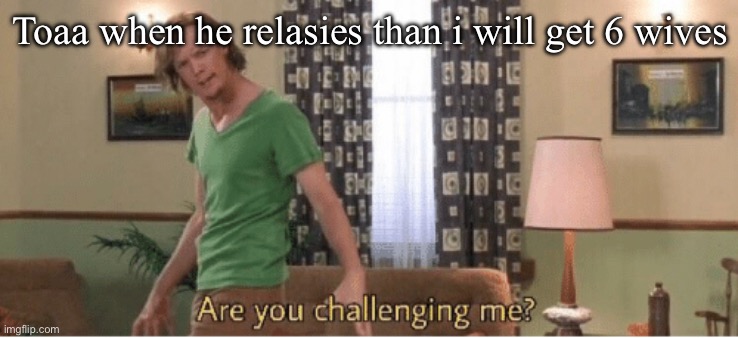 are you challenging me | Toaa when he relasies than i will get 6 wives | image tagged in are you challenging me | made w/ Imgflip meme maker