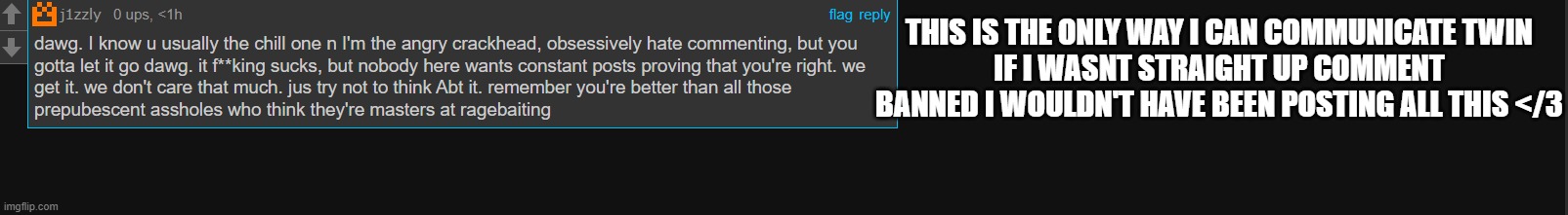 sad violin noises | THIS IS THE ONLY WAY I CAN COMMUNICATE TWIN
IF I WASNT STRAIGHT UP COMMENT BANNED I WOULDN'T HAVE BEEN POSTING ALL THIS </3 | made w/ Imgflip meme maker