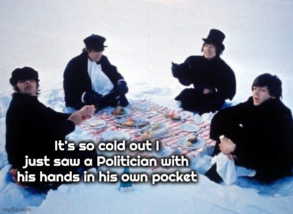 Canadian picnic | It's so cold out I just saw a Politician with his hands in his own pocket | image tagged in canadian picnic | made w/ Imgflip meme maker
