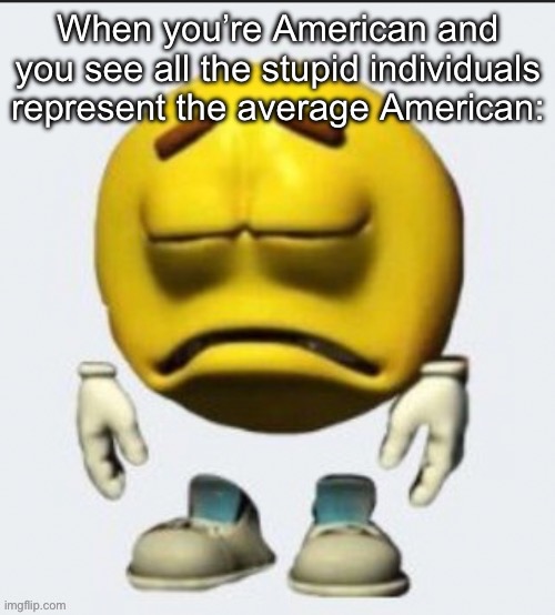 Like Gng I know the metric system and I’m decent at geography, mfs just dumb | When you’re American and you see all the stupid individuals represent the average American: | image tagged in sad emoji | made w/ Imgflip meme maker