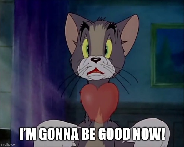 I’M GONNA BE GOOD NOW! | image tagged in tom gulp | made w/ Imgflip meme maker