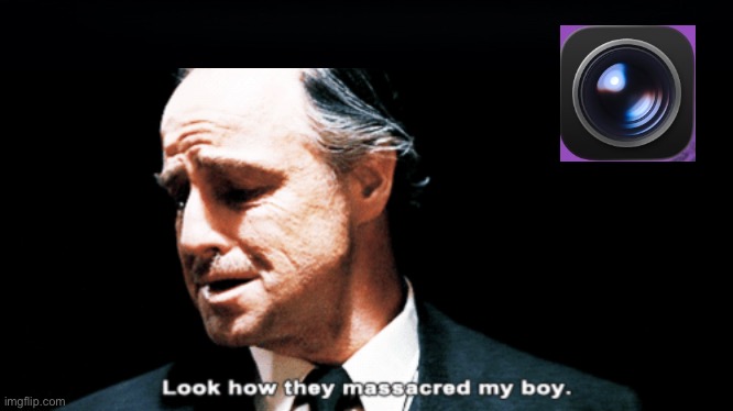 Poor camera… | image tagged in apple,camera,update,why | made w/ Imgflip meme maker