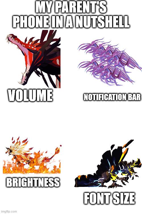 MY PARENT'S PHONE IN A NUTSHELL; NOTIFICATION BAR; VOLUME; BRIGHTNESS; FONT SIZE | image tagged in roblox,creatures of sonaria | made w/ Imgflip meme maker