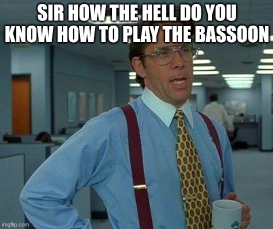 how bro | SIR HOW THE HELL DO YOU KNOW HOW TO PLAY THE BASSOON | image tagged in memes,that would be great | made w/ Imgflip meme maker