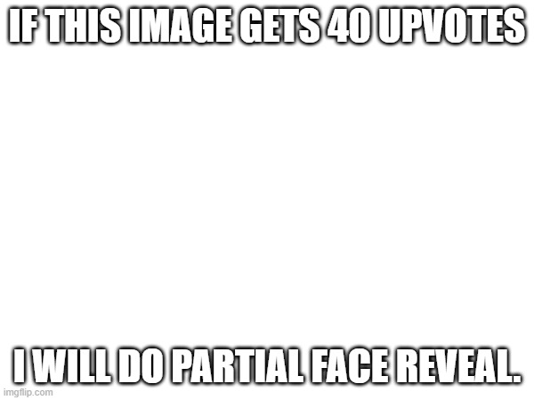Yes, I also just want more upvotes aswell | IF THIS IMAGE GETS 40 UPVOTES; I WILL DO PARTIAL FACE REVEAL. | image tagged in face reveal | made w/ Imgflip meme maker