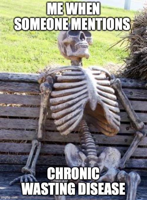 Waiting Skeleton Meme | ME WHEN SOMEONE MENTIONS; CHRONIC WASTING DISEASE | image tagged in memes,waiting skeleton | made w/ Imgflip meme maker