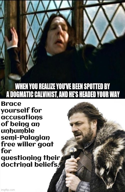 Brace Yourself for Calvinistic Attack | Brace yourself for accusations of being an unhumble semi-Palagian free willer goat for questioning their doctrinal beliefs. | image tagged in brace yourselves x is coming,calvinism,calvinist memes,anti calvinism,reformed theology,nuanced gnostic trash | made w/ Imgflip meme maker