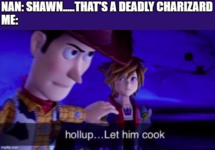 Let Him Cook | NAN: SHAWN.....THAT'S A DEADLY CHARIZARD
ME: | image tagged in let him cook,charizard,family | made w/ Imgflip meme maker
