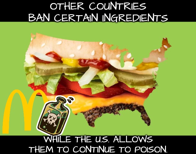 OTHER COUNTRIES BAN CERTAIN INGREDIENTS WHILE THE U.S. ALLOWS THEM TO CONTINUE TO POISON. | made w/ Imgflip meme maker