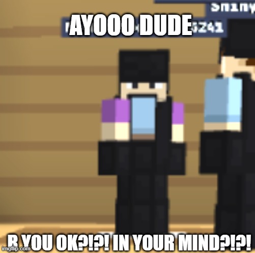 AYOO | AYOOO DUDE; R YOU OK?!?! IN YOUR MIND?!?! | image tagged in blocks io,wtf,you ok | made w/ Imgflip meme maker