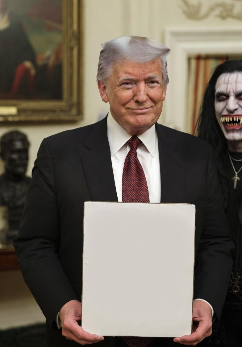 Donald Trump Lucifer Devil Oval Office White House blank sign Blank Meme Template