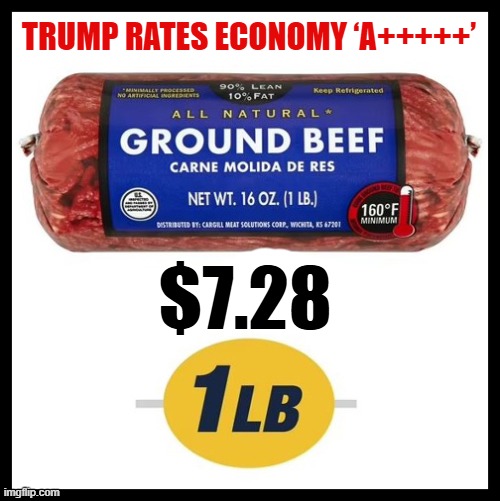 It’s the ‘A+++++’ economy, stupid! | TRUMP RATES ECONOMY ‘A+++++’; $7.28 | image tagged in donald trump approves,economy,affordability,groceries,inflation | made w/ Imgflip meme maker