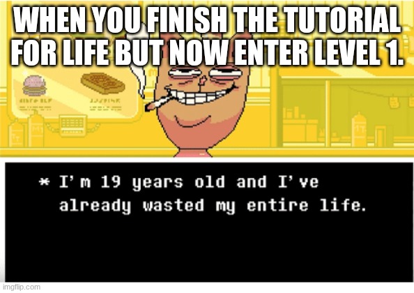 I'm 19 years old and I've already wasted my entire life | WHEN YOU FINISH THE TUTORIAL FOR LIFE BUT NOW ENTER LEVEL 1. | image tagged in i'm 19 years old and i've already wasted my entire life | made w/ Imgflip meme maker