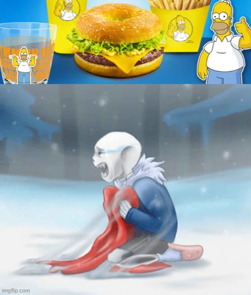 The Homer meal made Sans cry because the Homer meal is flying | made w/ Imgflip meme maker