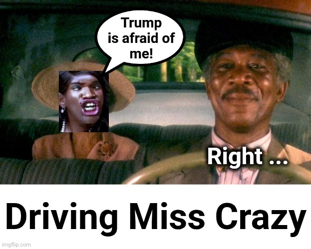 Driving Miss Crazy | Trump
is afraid of
me! Right ... Driving Miss Crazy | image tagged in memes,jasmine crockett,driving miss crazy,democrats,trump derangement syndrome,afraid | made w/ Imgflip meme maker