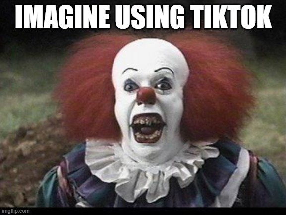 No offense | IMAGINE USING TIKTOK | image tagged in scary clown | made w/ Imgflip meme maker