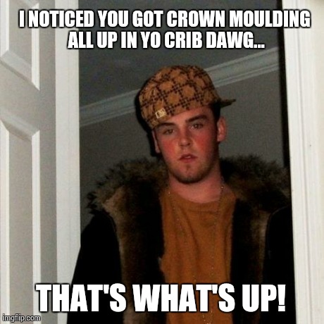 Scumbag Steve | I NOTICED YOU GOT CROWN MOULDING ALL UP IN YO CRIB DAWG... THAT'S WHAT'S UP! | image tagged in memes,scumbag steve | made w/ Imgflip meme maker