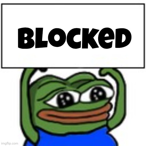 Pepe holding sign | Blocked | image tagged in pepe holding sign | made w/ Imgflip meme maker
