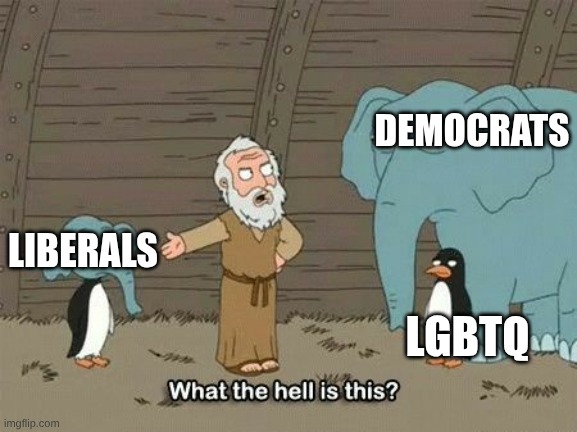 Elephant Penguin Meme | DEMOCRATS; LIBERALS; LGBTQ | image tagged in elephant penguin meme,politics | made w/ Imgflip meme maker