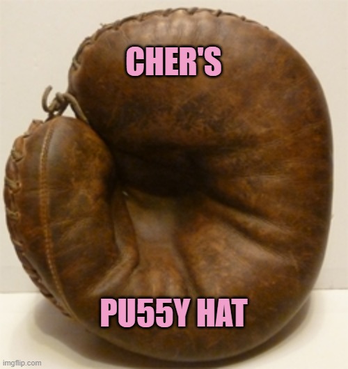 catchers mitt kamala harris chin | CHER'S PU55Y HAT | image tagged in catchers mitt kamala harris chin | made w/ Imgflip meme maker