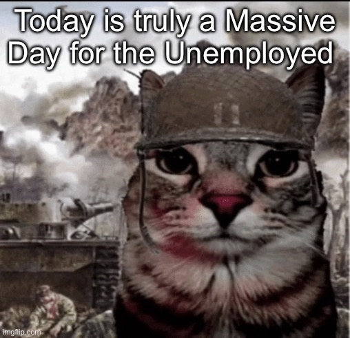Thousand yard stare cat | Today is truly a Massive Day for the Unemployed | image tagged in thousand yard stare cat | made w/ Imgflip meme maker