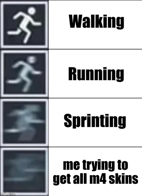 me trying to get all m4 skins | image tagged in very fast | made w/ Imgflip meme maker