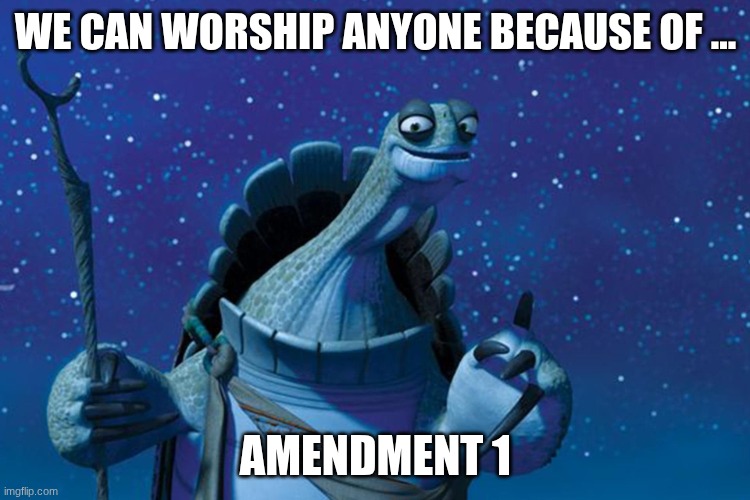 Master Oogway | WE CAN WORSHIP ANYONE BECAUSE OF ... AMENDMENT 1 | image tagged in master oogway | made w/ Imgflip meme maker