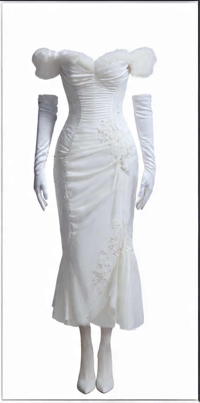 Beautiful White Holiday Dress With Gloves Blank Meme Template