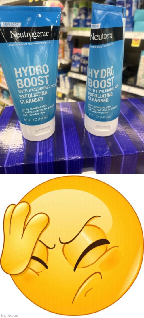 The Neutrogena on the right, smh | image tagged in facepalm emoji,neutrogena,bottles,you had one job,bottle,memes | made w/ Imgflip meme maker