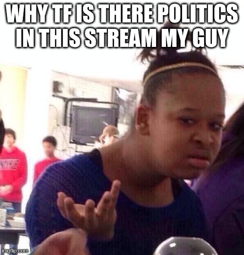 Black Girl Wat | WHY TF IS THERE POLITICS IN THIS STREAM MY GUY | image tagged in memes,black girl wat | made w/ Imgflip meme maker