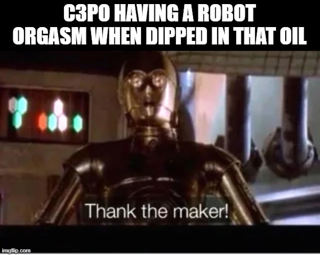 Dirty 3PO | C3PO HAVING A ROBOT ORGASM WHEN DIPPED IN THAT OIL | image tagged in c3po,star wars | made w/ Imgflip meme maker