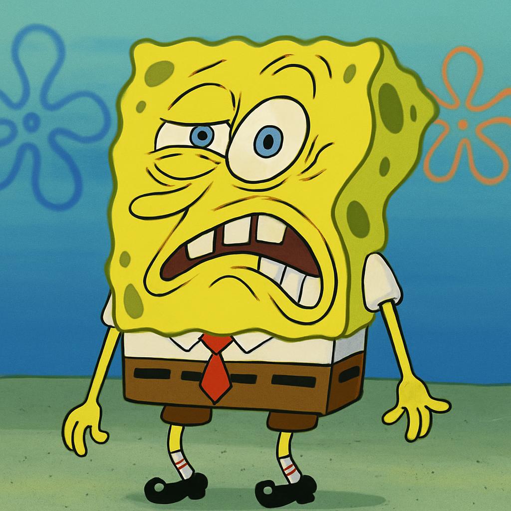 Bob Esponja con cara rara o doblado. Blank Meme Template