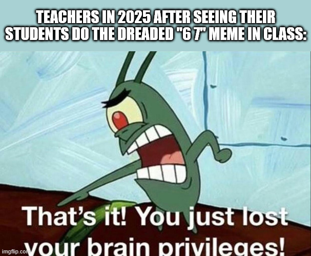 brain privileges | TEACHERS IN 2025 AFTER SEEING THEIR STUDENTS DO THE DREADED "6 7" MEME IN CLASS: | image tagged in brain privileges | made w/ Imgflip meme maker