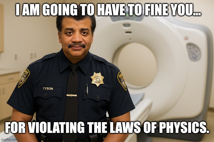 Tyson CT Physicist | I AM GOING TO HAVE TO FINE YOU... FOR VIOLATING THE LAWS OF PHYSICS. | image tagged in memes | made w/ Imgflip meme maker