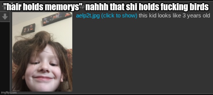 "hair holds memorys"  nahhh that shi holds fucking birds | made w/ Imgflip meme maker